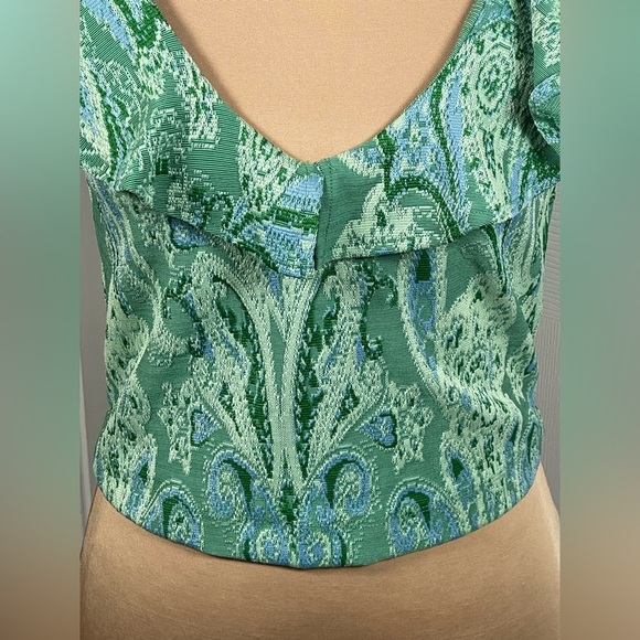 ZARA Ruffled Jacquard Top Green Large - Picture 5 of 10
